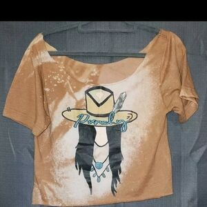 Tan Graphic Women's Top.Homemade Crop Top